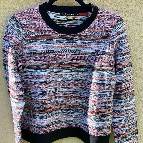 Rag & Bone 🔥 Lola Red & Black Jacquard Crewneck Sweater Sz S - Picture 7 of 8